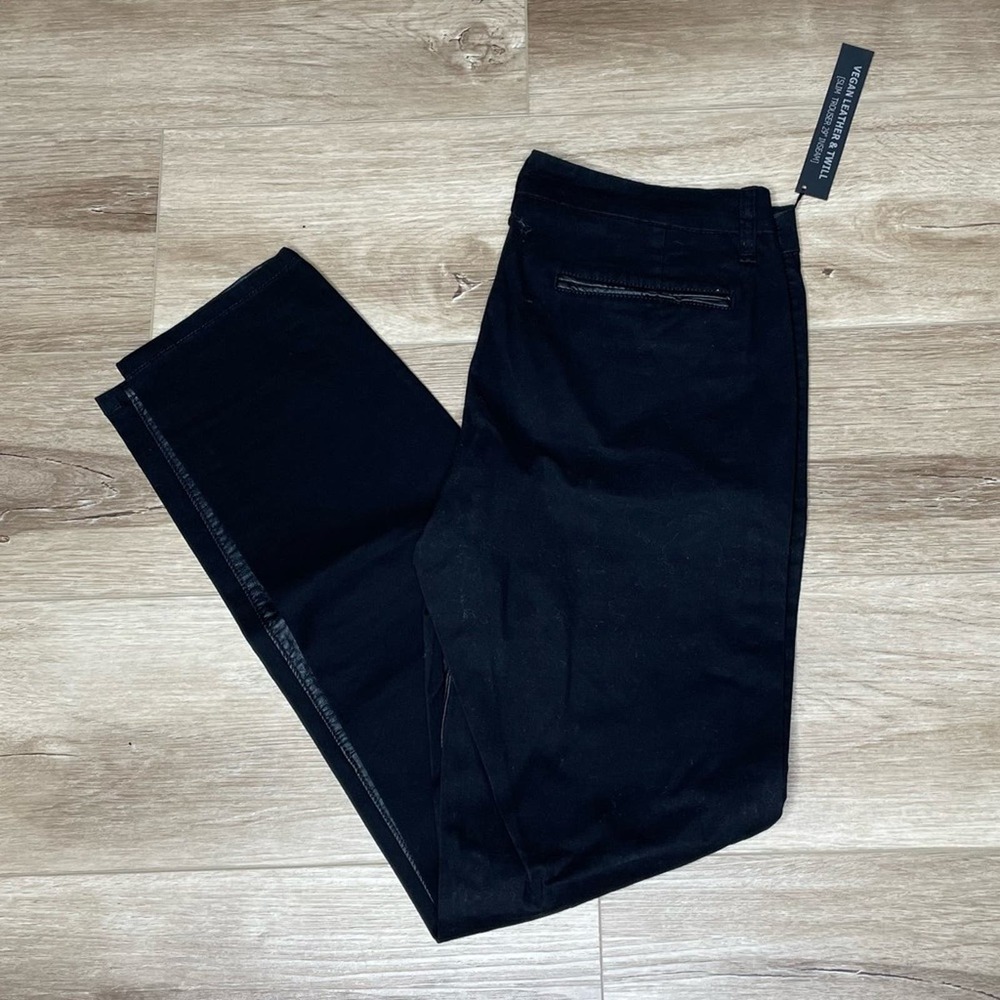 BLANKNYC Women's Black Moto Vegan Leather & Twill Straight Leg Trousers sz 27